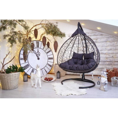 Подвесное двухместное кресло-кокон Лаура FISHT черное + черный каркас, подушка антрацит велюр №19 FIS 107 №19