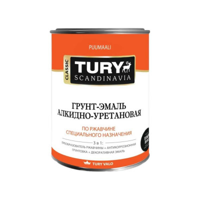 Грунт-эмаль TURY АУ по ржавчине 3 в 1 светло-серая (RAL 7035), 20 кг 20012998