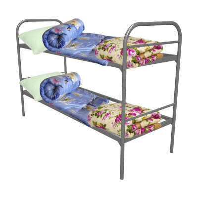 Двухъярусная металлическая кровать Sebmet 800x1900, сетка 100x50, усил.,1 пер.+матрасы,одеяла,подушки (Э+) (ТД САМ) К2-80190-10050-У1П-КПБ