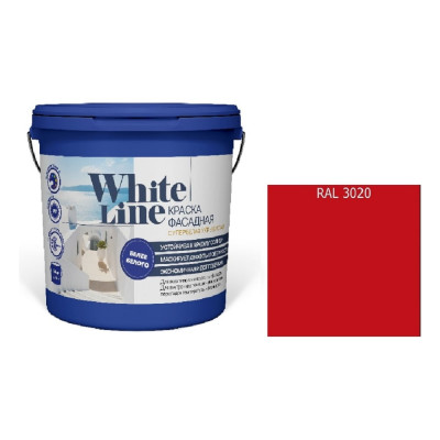 Краска фасадная ВД White Line RAL 3020 Сигнальный красный, ведро 16 л, 20,2 кг 4690417129607