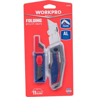 Нож универсальный складной алюминиевый WORKPRO со сменными лезвиями WP211012