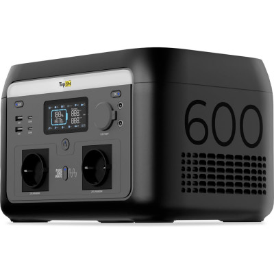 Портативная электростанция TopOn LFP 600 Вт, 2 розетки 220 В, 2 DC и авторозетка 12.6 В, 2 Type-C 100 Вт, 2 USB, фонарь, EPS, Wi-Fi Bluetooth TOP-H600
