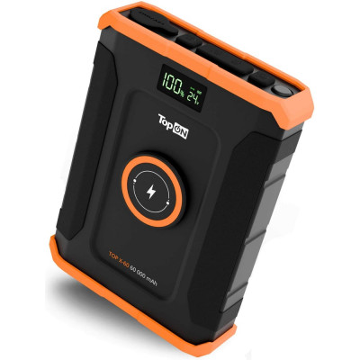 Внешний аккумулятор TopON 60000mAh DC 90W, 2 Type-C PD 60W и 30W, USB QC3.0 18W, Qi 15W, авторозетка 120W, фонарь, защита от брызг, LiFePO4 TOP-X60