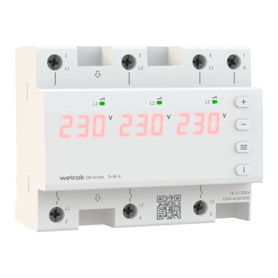 Трехфазное реле напряжения Welrok D6-40 red 4660251140397