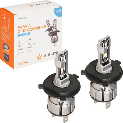 Лампa светодиодная Airline H4, 12В, 17Вт, 6000К (Белый), 4000Лм (2000Лм x 2), для для рефлекторной/линзованной оптики, комплект 2 шт., STANDART AEAR004