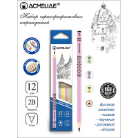Чернографитный карандаш ACMELIAE 12 шт, 2B круглый с принтом 43518