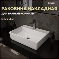 Раковина Teymi Aina 56 накладная с полочкой под смеситель, белая T50005 ЦБ-00267136