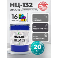 Эмаль НЦ-132 MALARE, для металла, по дереву, для минеральных поверхностей, RAL 7024, графитово-серый (темный), матовая, 20 кг ЭНЦ1327024М2000