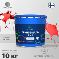Грунт-Эмаль 3 в 1 по ржавчине MALARE, акриловая, красный, глянцевая, 10 кг ГЭФСТ3020Г1000