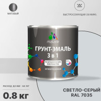 Грунт-Эмаль 3 в 1 по ржавчине MALARE, акриловая, светло-серый, матовая, 0,8 кг ГЭФСТ7035М0080