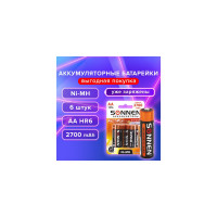 Аккумуляторные батарейки SONNEN комплект 6 шт., AA (hr6), 2700 mah, ni-mh, в блистере, 455608