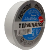 Изолента Terminator Ic6p белая, ПВХ, супер премиум класса, огнеупорная, самозатухающая, всепогодная, 0.18 мм, 19 мм, 20 м 2000257