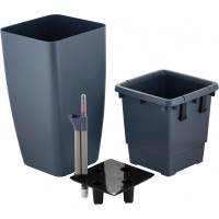 Горшок с автополивом  INGREEN  munchen 20л, с внутренней вставкой 8л, квадратный, вулканический серый IG622511026