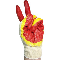 Трикотажные перчатки R2R с 2-м латексным обливом , красные 2352