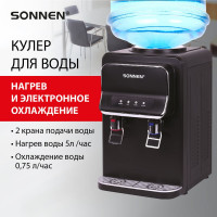 Кулер для воды SONNEN Tse-02wb, настольный, нагрев/охлаждение электронное, 2 крана, черный 456174
