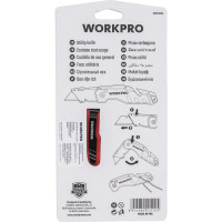 Нож складной быстросменный WORKPRO с нейлоновой рукояткой, 10 трапециевидных лезвий, красный WP211018