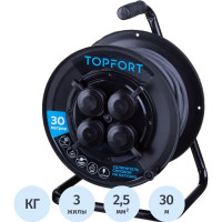 Удлинитель пластиковый Topfort КГ 3x2,5 кв.мм 30м 16А 4 гнезда с/з.,с/загл.,IP44 1959699