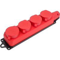 Розетка Smartbuy 4-х местная с защитными крышками каучуковая 230В, 2P+PE, 16A, IP44, красная SBE-16-4-00-Rr