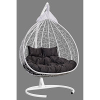 Подвесное двухместное кресло-кокон Лаура FISHT белое + белый каркас, подушка антрацит велюр №19 FIS 207 №19