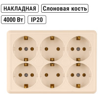 Розетка TDM ELECTRIC шестиместная, 2П+3, открытой установки, IP20, 16A, сл.кость, Ладога SQ1801-0246