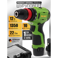 Шуруповерт аккумуляторный PROCRAFT 12В 22Нм DFR(2 АКБ 2Ач+ЗУ+Кейс) DFR PA12PRODFR New