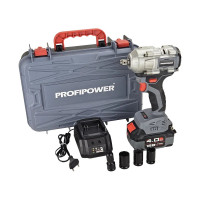 Аккумуляторный гайковерт бесщеточный ударный Profipower T-500N (Li-ion-1шт, 4.0Ач, 500Нм, ударная головка 17/19/21мм, З/У, в кейсе) E0185
