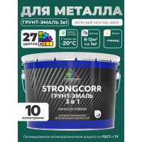 Грунт-Эмаль 3 в 1 по ржавчине MALARE, StrongCorr, алкидно-уретановая, глянцевая, зеленый мох, 10 кг ГЭСТР6005Г1000