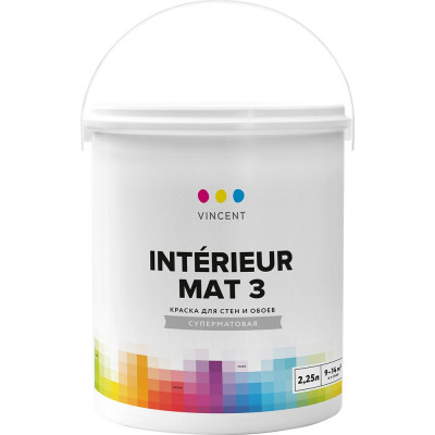 Краска VINCENT INTERIEUR MAT I 3 для стен и обоев, белая, суперматовая 2,25л 092-139