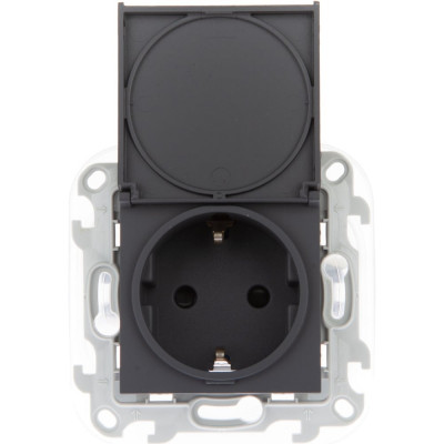 Розетка Simon 2К+З IP44 Push&Go, графит 2420448-038