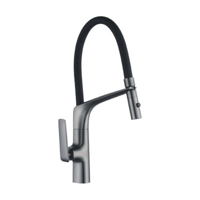 Смеситель для кухни OUTE из латуни цвет темно-серый, с гибким черным силиконовым изливом T11013BY