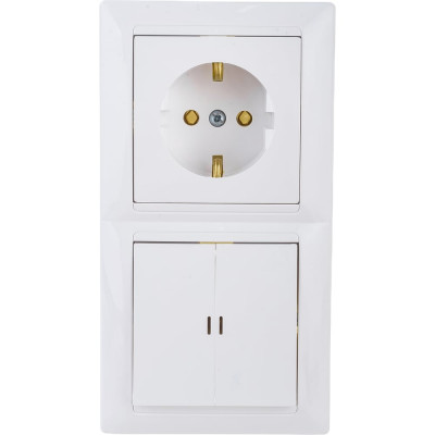 Блок Bylectrica 2 выключателя + розетка с заземляющим контактом СУ с подсветкой, серия СТИЛЬ, белый, 2В-РЦ-703