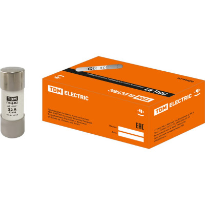 Плавкая вставка TDM ELECTRIC ПВЦ-B2 22x58 aR (быстродействующая) 32А SQ0729-0057