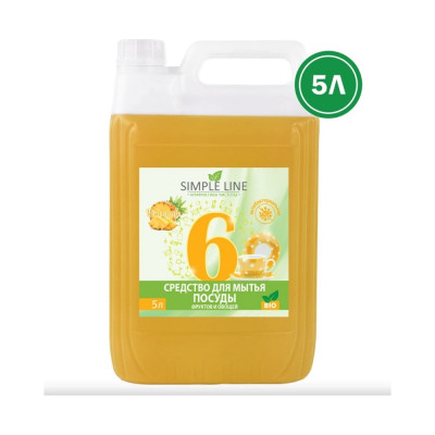 Антибактериальное средство для мытья посуды, фруктов и овощей SIMPLE LINE 6 Pineapple, 5л 20610005