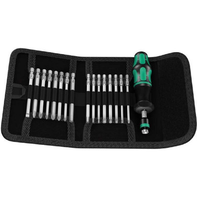 Набор бит с динамометрической рукояткой-битодержателем Wera, 1.2-3 Нм, c патроном Rapidator, 17 предметов, WE-059293