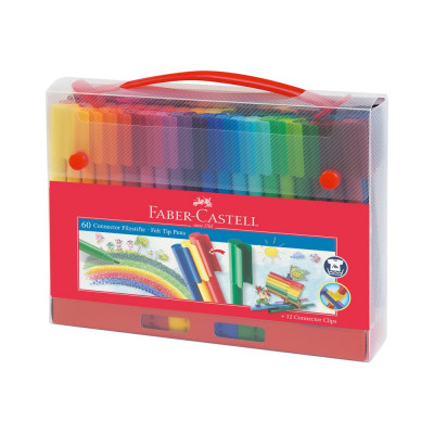 Фломастеры Faber-Castell Connector 60 цветов, смываемые, соединяемые колпачки, европодвес 155560