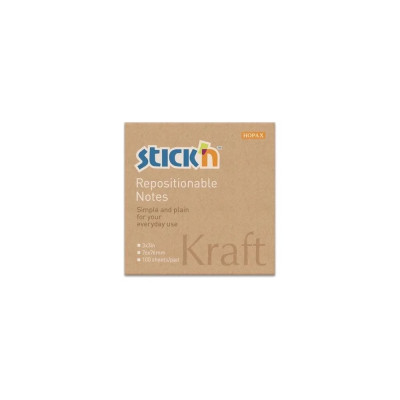 Самоклеящийся бумажный блок STICK`N Kraft Notes 21639 76x76 мм, 100 листов, 62 г/м2, 12 шт в упаковке 381489