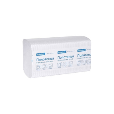 Бумажные полотенца OfficeClean professional лист \v-сл\ \h3\, 2-слойные, 200л/пач., 21x21,6, тиснение, белые 244818/С