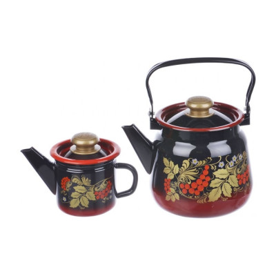 Чайный набор эмалированной посуды Сибирские товары 2 предмета №23 красно-черный Рябинка ч.1л, 3,5 л N23L05 ХП4418