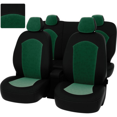 Чехлы PSV Hyundai Solaris II Kia Rio IV 2017 седан Comfort Prestige черная экокожа зеленый велюр 136416