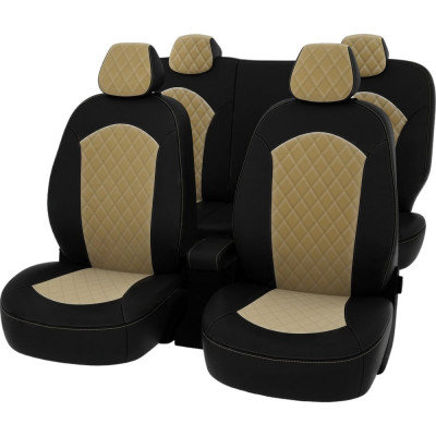 Чехлы PSV Hyundai Solaris II Kia Rio IV 2017 седан Comfort Prestige РОМБ отстрочка бежевая черная экокожа бежевый велюр 136417