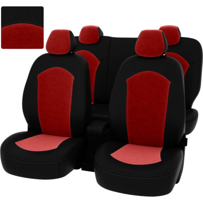 Чехлы PSV Hyundai Solaris II Kia Rio IV 2017 седан Comfort Prestige черная экокожа красный велюр 136414