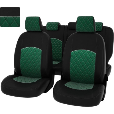 Чехлы PSV Ford Focus III 2011 2019 г Trend Sport Titanium РОМБ отстрочка зеленая черная экокожа зеленый велюр 137274