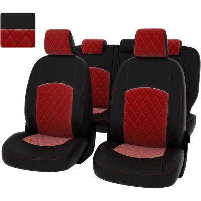 Чехлы PSV Ford Focus III 2011 2019 г Trend Sport Titanium РОМБ отстрочка красная черная экокожа красный велюр 137272