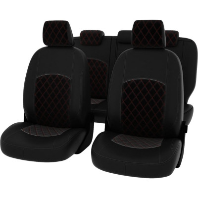 Чехлы PSV Ford Focus III 2011 2019 г Trend Sport Titanium РОМБ отстрочка красная черная экокожа черный велюр 137269