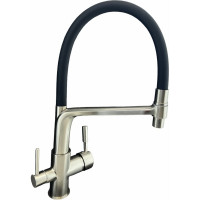 Смеситель для кухни OUTE с гибким изливом и дополнительным выводом под фильтр сатин T61303BL