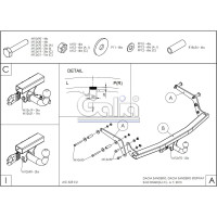 Полностью оцинкованный фаркоп GALIA для Renault Sandero 2014-2022, Renault Sandero Stepway 2014-2022 тип шара A D044A