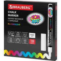 Меловой маркер BRAUBERG белый, pop-art, 3.5 мм, выгодный комплект 10 штук 880740