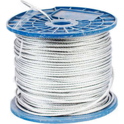 Стальной трос Стройбат DIN 3055, 1.5 мм, белый цинк, 500 м 219730