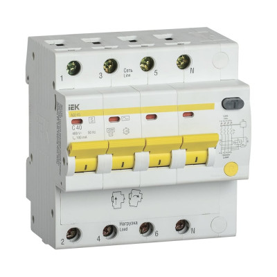 Дифференциальный автомат IEK АД14S, 4Р, 40А, 100мА MAD13-4-040-C-100