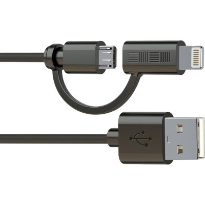Кабель Interstep, microUSB + iPhone5 8pin MFi 1.0m черный, B201 37165